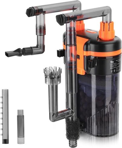 Hygger External Hang-On-Back Canister Filter ، مرشح خزان الأسماك الهادئ مع ترشيح 3 مراحل ، محرك محترق مضاد للجفاف ، تدفق قابل للتعديل ، مقشدة الزيت ، فوهة Duckbill ، شريط رش الدش (8W ، 40-60 GAL) in Kuwait
