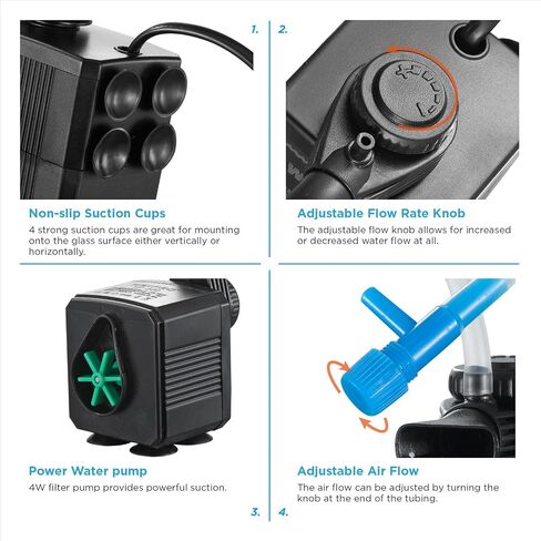 Internal Fish Tank Filter, 3W Adjustable Water Flow Submersible Aquarium Filter Pump for 5~10 Gallon Freshwater Saltwater, 2 Mode Aeration & Rainfall, TE-100(50GPH) in Kuwait