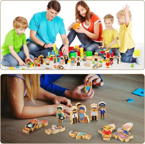Kathfly 36 Pcs Wooden Community Helpers Community Wooden Toy Preschool Little Professionals Buildings Block Set Multicultural Buildings, Creative Play for Social Learning Educational Model in Saudi Arabia