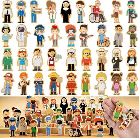 Kathfly 36 Pcs Wooden Community Helpers Community Wooden Toy Preschool Little Professionals Buildings Block Set Multicultural Buildings, Creative Play for Social Learning Educational Model in Saudi Arabia