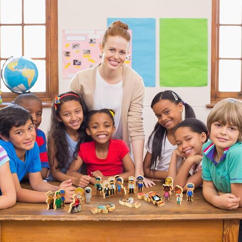 Kathfly 36 Pcs Wooden Community Helpers Community Wooden Toy Preschool Little Professionals Buildings Block Set Multicultural Buildings, Creative Play for Social Learning Educational Model in Saudi Arabia