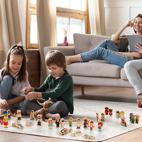 Kathfly 36 Pcs Wooden Community Helpers Community Wooden Toy Preschool Little Professionals Buildings Block Set Multicultural Buildings, Creative Play for Social Learning Educational Model in Saudi Arabia