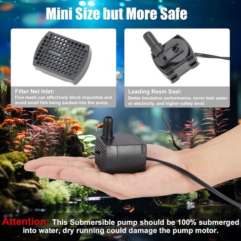 90GPH Mini Submersible Pump, Small Fountain Pump (5W 350L/H), Ultra Quiet Aquarium Water Pump for Fish Tank, Tabletop Fountain, Pet Fountain, Indoor or Outdoor Pond Fountain Pump (5W) in Saudi Arabia