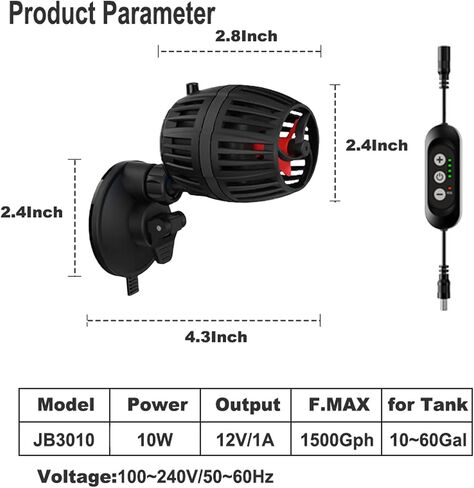 Carefree Fish Aquarium DC12V 10W Wave Maker 4 Level Adjustable Flow Rate Powerhead 1500Gph Wave Pump for 10~60Gal Freshwater and Saltwater Fish Tank in Saudi Arabia