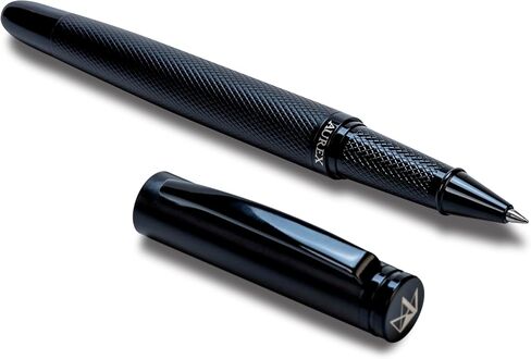 AUREX Luxury Black Rollerball Pen – Metal Pen with Cap, Micro Tip, Diamond Body Design, Gift Box & Blue + Black Ink – Executive Writing Pen in Saudi Arabia