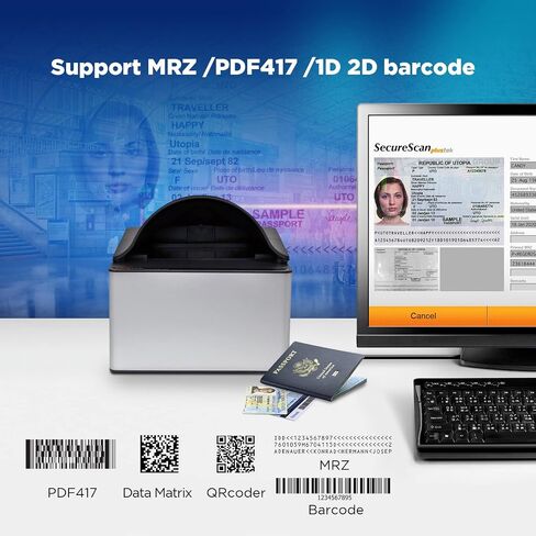 Plustek Securscan X50 - ماسحة جواز السفر وبطاقة الهوية ، والكشف التلقائي والمسح الضوئي في 1 ثانية دعم معايير ICAO DOC 9303. لنظام التشغيل Windows فقط in Saudi Arabia