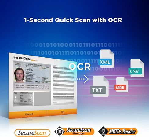Plustek Securscan X50 - ماسحة جواز السفر وبطاقة الهوية ، والكشف التلقائي والمسح الضوئي في 1 ثانية دعم معايير ICAO DOC 9303. لنظام التشغيل Windows فقط in Saudi Arabia