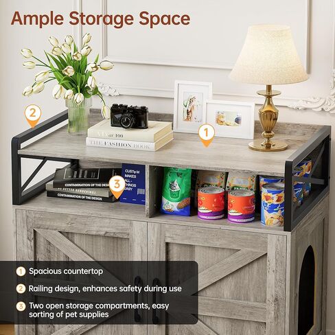 قطة القمامة مربع الأثاث - خزانة مربع القمامة المخفية مع لوحة الخدش والتحكم في الرائحة | طاولة نهاية نمط المزرعة للقطط | حمام قطة سرية لغرفة المعيشة وغرفة نوم رمادية in Kuwait