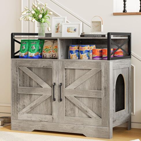 قطة القمامة مربع الأثاث - خزانة مربع القمامة المخفية مع لوحة الخدش والتحكم في الرائحة | طاولة نهاية نمط المزرعة للقطط | حمام قطة سرية لغرفة المعيشة وغرفة نوم رمادية in Kuwait