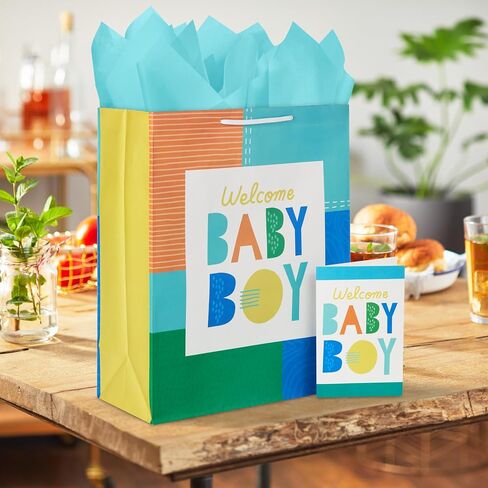 Hallmark 15" Extra Large Gift Bag with Card and Tissue Paper for Baby Shower (Welcome Baby Girl, Pink and Orange) for New Parents, Coworkers, Sister in Saudi Arabia