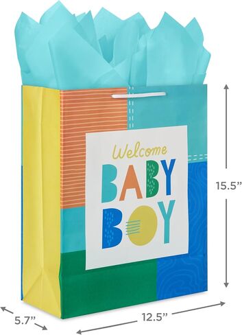 Hallmark 15" Extra Large Gift Bag with Card and Tissue Paper for Baby Shower (Welcome Baby Girl, Pink and Orange) for New Parents, Coworkers, Sister in Saudi Arabia