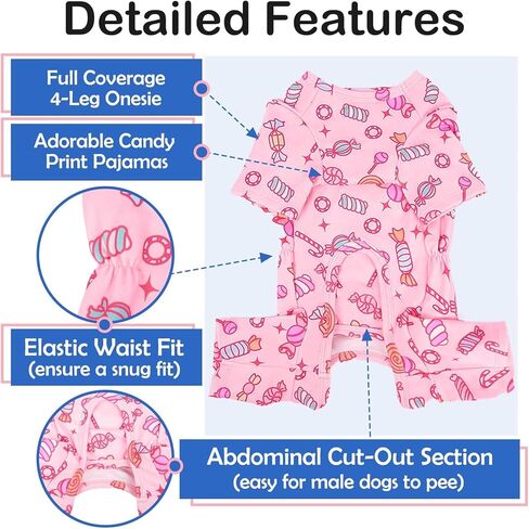 XS Pajamas للكلاب الصغيرة-دافئة 4-LEG الأكمام طويلة الأكمام | بذلة طبعات لطيفة قابلة للتمديد ، بدلة ناعمة لمكافحة الانتشار للاستخدام الداخلي ، وردي in Kuwait