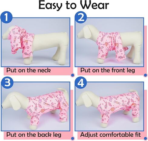 XS Pajamas للكلاب الصغيرة-دافئة 4-LEG الأكمام طويلة الأكمام | بذلة طبعات لطيفة قابلة للتمديد ، بدلة ناعمة لمكافحة الانتشار للاستخدام الداخلي ، وردي in Kuwait