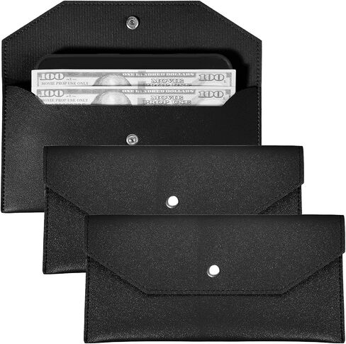 3pcs Cash Holder for Women,Reusable Envelope Wallets for Women,Lightweight and Portable,Waterproof Leather Envelope Wallet,for Daily Travel, School to Hold Bank Cards, Receipts,Black in Saudi Arabia