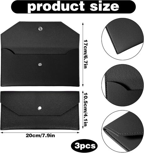 3pcs Cash Holder for Women,Reusable Envelope Wallets for Women,Lightweight and Portable,Waterproof Leather Envelope Wallet,for Daily Travel, School to Hold Bank Cards, Receipts,Black in Saudi Arabia