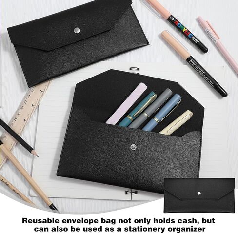 3pcs Cash Holder for Women,Reusable Envelope Wallets for Women,Lightweight and Portable,Waterproof Leather Envelope Wallet,for Daily Travel, School to Hold Bank Cards, Receipts,Black in Saudi Arabia