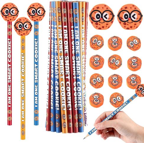 Epakh 36 Pcs Smart Cookie Pencil with Biscuit Erasers Cookie Topper Themed Pencils Cylinder Wood Pencils with Various Biscuit Element for Birthday Present Party Supplies Student Prize in Saudi Arabia