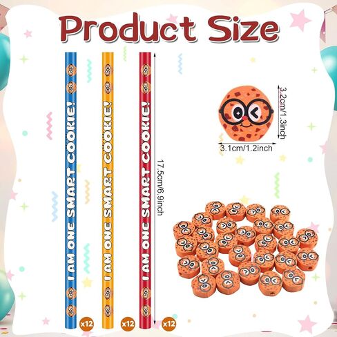 Epakh 36 Pcs Smart Cookie Pencil with Biscuit Erasers Cookie Topper Themed Pencils Cylinder Wood Pencils with Various Biscuit Element for Birthday Present Party Supplies Student Prize in Saudi Arabia
