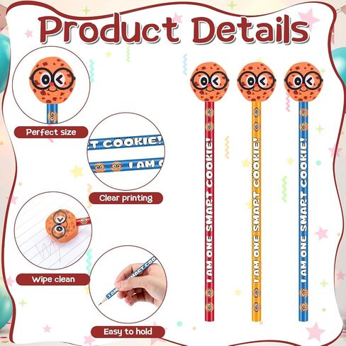 Epakh 36 Pcs Smart Cookie Pencil with Biscuit Erasers Cookie Topper Themed Pencils Cylinder Wood Pencils with Various Biscuit Element for Birthday Present Party Supplies Student Prize in Saudi Arabia