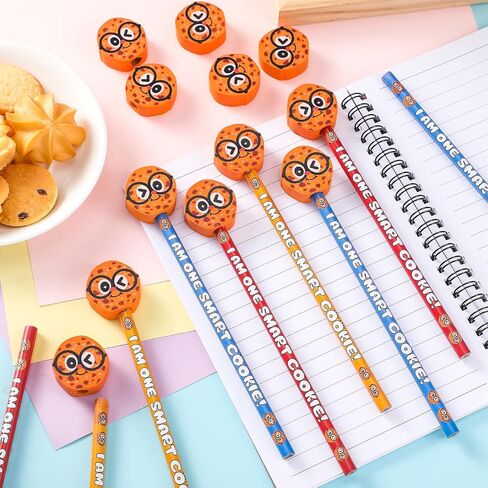 Epakh 36 Pcs Smart Cookie Pencil with Biscuit Erasers Cookie Topper Themed Pencils Cylinder Wood Pencils with Various Biscuit Element for Birthday Present Party Supplies Student Prize in Saudi Arabia