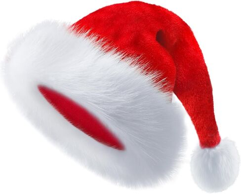 Santa Hat, Christmas Hats Holiday for Adults Unisex Velvet Comfort Extra Thicken Fur Xmas Hat for New Year Festive Party Decorations in Saudi Arabia