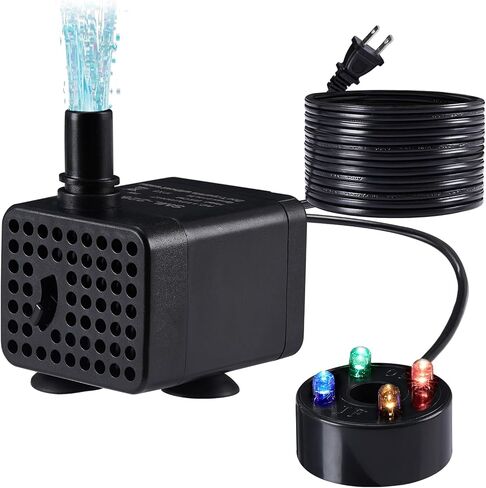 70GPH Mini Submersible Fountain Pump with LED Lights(260L/H, 3W), Ultra Quiet Aquarium Submersible Water Pump, Adjustable Pond Fountain Pumps for Aquarium, Fish Tank, Pet Fountain (3W) in Saudi Arabia