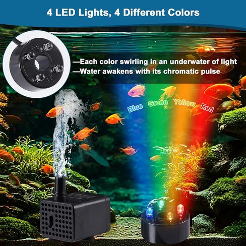 70GPH Mini Submersible Fountain Pump with LED Lights(260L/H, 3W), Ultra Quiet Aquarium Submersible Water Pump, Adjustable Pond Fountain Pumps for Aquarium, Fish Tank, Pet Fountain (3W) in Saudi Arabia