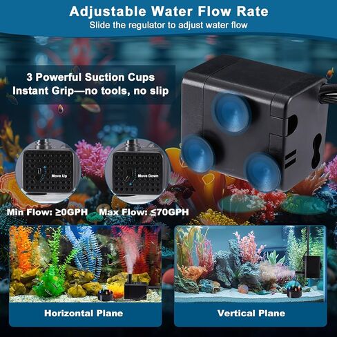 70GPH Mini Submersible Fountain Pump with LED Lights(260L/H, 3W), Ultra Quiet Aquarium Submersible Water Pump, Adjustable Pond Fountain Pumps for Aquarium, Fish Tank, Pet Fountain (3W) in Saudi Arabia