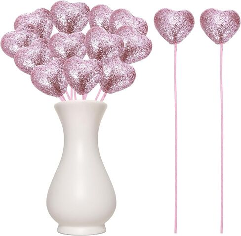 MECCANIXITY 12 Pcs Glitter Heart Shaped Picks Puffy Foam Hearts Floral Sparkly Stick for Valentine's Day Wedding Decorations Home Vase Supplies Flower Arrangements Crafts (White, 3cm x 21cm) in Saudi Arabia