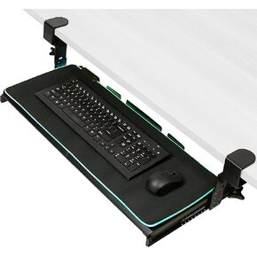 VIVO Large Height Adjustable Under Desk Keyboard Tray with RGB LED Light Mouse Pad, C-clamp Mount, 27 (33 Including Clamps) x 11 inch Slide-Out Platform Computer Drawer for Typing, Black, MOUNT-KB05GP in Kuwait