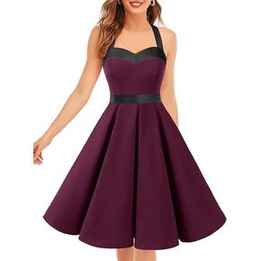 فستان حفلات الكوكتيل العتيق للنساء من DRESSTELLS، فستان قصير من الخمسينيات من القرن العشرين لحفلات الزفاف الرسمية للضيوف والحفلات الراقصة روكابيلي سوينغ قصير عنابي أسود L in Kuwait