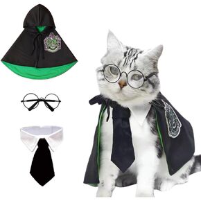 ANIAC 3PCS Halloween Dog Costume Cat Wizard Cape Glasses and Necktie Set Halloween Puppy Outfit Pet Academy Academy Magician Cosplay Apparel for Kitten Cat Small Dogs (Black+Red, Medium) in Saudi Arabia