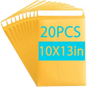 Catalog Envelopes - 28lb Brown Kraft Paper with Self-Seal Closure | Ideal for Mailing Flat Letter-Size Documents & Photos (Yellow, 20PCS) in Saudi Arabia