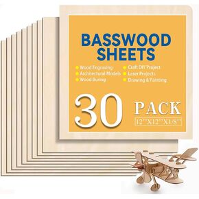 Basswood Plywood Sheets, 1/8 x 12 x 12 inch - 3mm, 10 Sheets for DIY Crafts, Laser Cutting, Wood Burning, Painting, Model Carving, CNC Cutting in Saudi Arabia
