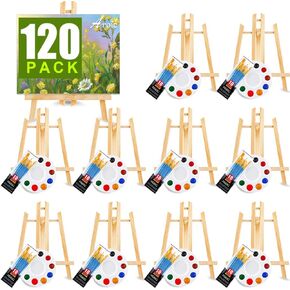 AROIC 72 PCS Professional Painting Set with Easels, 6 PCS Wood Easels,6 Packs of 60 Brushes with Nylon Brush Head and 6 pcs Palettes, Painting Supplies kit for Kids & Adults to Paint Party. in Kuwait