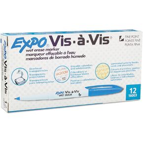 Expo Vis-A-Vis Wet-erase Marker ، Fine Point ، Blue Ink ، Dozen (SAN16003) in Kuwait