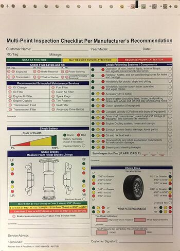 A Plus Multi-Point Inspection Checklist Per Manufacturer's Recommendation Forms #7291, Quantity 250 (W15) in Saudi Arabia
