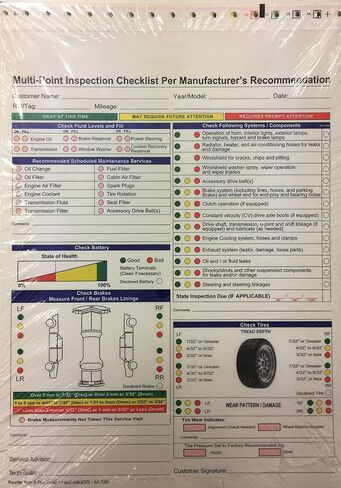 A Plus Multi-Point Inspection Checklist Per Manufacturer's Recommendation Forms #7291, Quantity 250 (W15) in Saudi Arabia