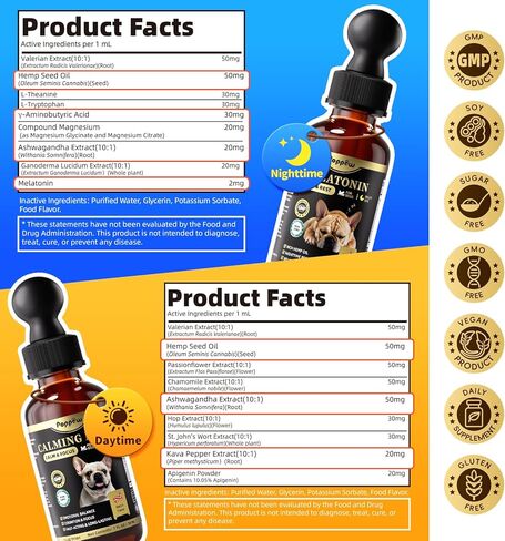 قطرات تهدئة القنب والميلاتونين للكلاب - علاج تهدئة نهار وليلا لإغاثة القلق ، الإجهاد ، العدوان ، الفصل ، الاسترخاء ، نكهة الدجاج ، 2 أوقية in Kuwait