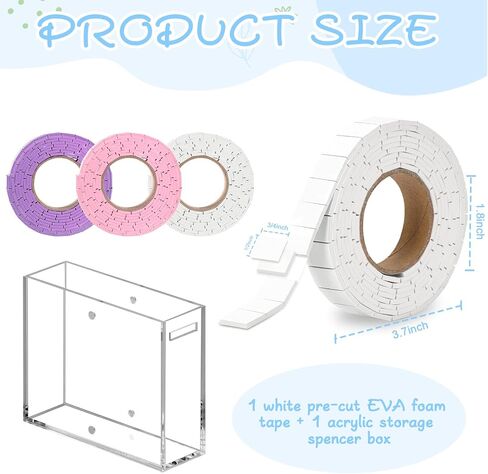168 Pcs Foam Tape Craft Double Sided Precut 3/4 X 1/2 Inch 3D Adhesive Foam Squares Self Adhesive Dots Purple for Halloween Christmas DIY Crafts Art Sewing Supplies (1 Tape, White) in Kuwait