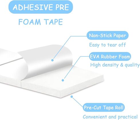 168 Pcs Foam Tape Craft Double Sided Precut 3/4 X 1/2 Inch 3D Adhesive Foam Squares Self Adhesive Dots Purple for Halloween Christmas DIY Crafts Art Sewing Supplies (1 Tape, White) in Kuwait