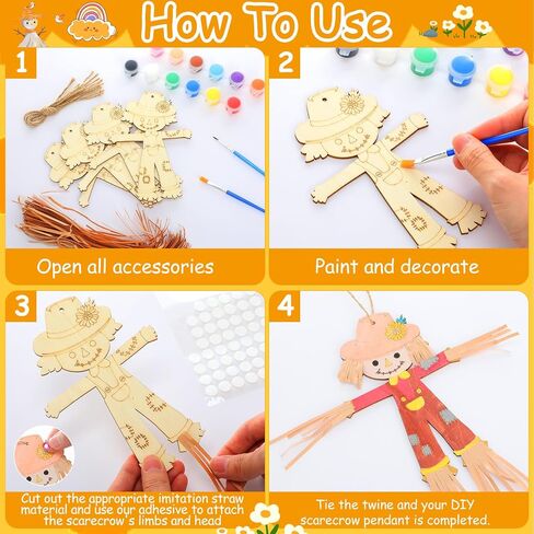 Doublefill 12 PCS Fall Scarcrow Craft Kit -Make You You You Une Wooden Scarrecrow Decorations DIY Arts and Crafts for Boys Girls Fall Art Attives Halloween Autumn Harvest Decoration in Kuwait