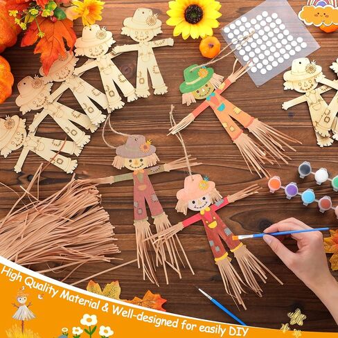 Doublefill 12 PCS Fall Scarcrow Craft Kit -Make You You You Une Wooden Scarrecrow Decorations DIY Arts and Crafts for Boys Girls Fall Art Attives Halloween Autumn Harvest Decoration in Kuwait