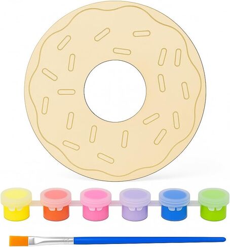Donut Wood Cutout Paint Kit – Large 12-Inch Wooden Craft with 6 Acrylic Paints & Brush – Kids DIY Arts & Crafts Activity, Birthday Gift, Party Favor for Girls & Boys in Saudi Arabia