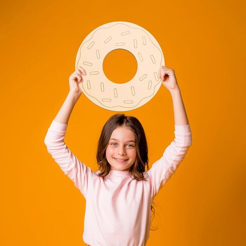 Donut Wood Cutout Paint Kit – Large 12-Inch Wooden Craft with 6 Acrylic Paints & Brush – Kids DIY Arts & Crafts Activity, Birthday Gift, Party Favor for Girls & Boys in Saudi Arabia