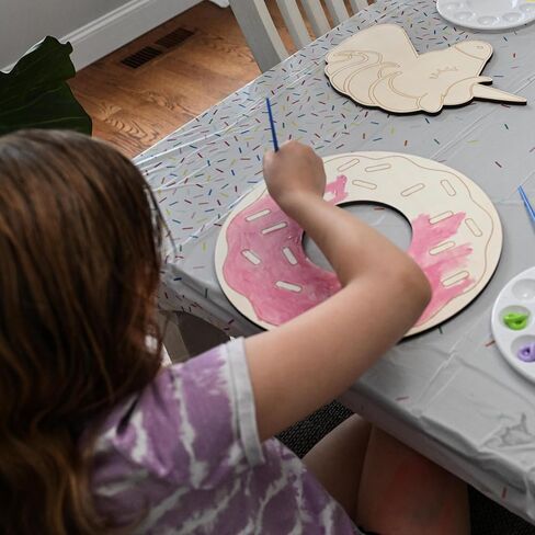 Donut Wood Cutout Paint Kit – Large 12-Inch Wooden Craft with 6 Acrylic Paints & Brush – Kids DIY Arts & Crafts Activity, Birthday Gift, Party Favor for Girls & Boys in Saudi Arabia