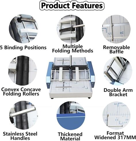 Automatic Booklet Maker & Folding Machine Professional Desktop Booklet Stapler 5 Stapling Positions Dual Action Binding Folding for Book and Paper A3 MAX 12.4 * 17.3in Black in Saudi Arabia