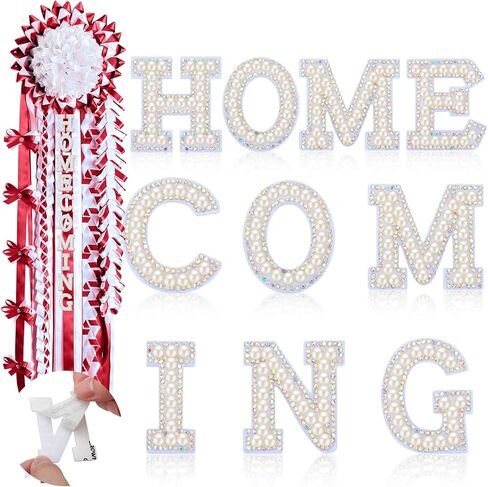 XunYee 10 Pcs Homecoming Mum Supplies Homecoming Pearl Rhinestone Letter Patches Stick on Letters Self Adhesive Letter Patches for Clothes Fabric Satin Ribbon, Homecoming Week Party Decor(Silver) in Saudi Arabia