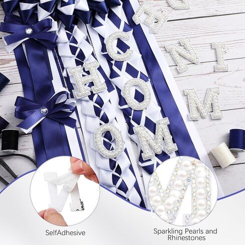 XunYee 10 Pcs Homecoming Mum Supplies Homecoming Pearl Rhinestone Letter Patches Stick on Letters Self Adhesive Letter Patches for Clothes Fabric Satin Ribbon, Homecoming Week Party Decor(Silver) in Saudi Arabia
