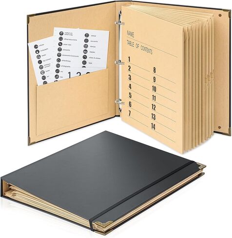 Marspark 3 Rings Folio Important Document Organizer with Labels, Family Document Organizer Binder, Expanding File Folder for Important Papers, Letters, Birth Certificates, Photos, Passports, Black in Saudi Arabia